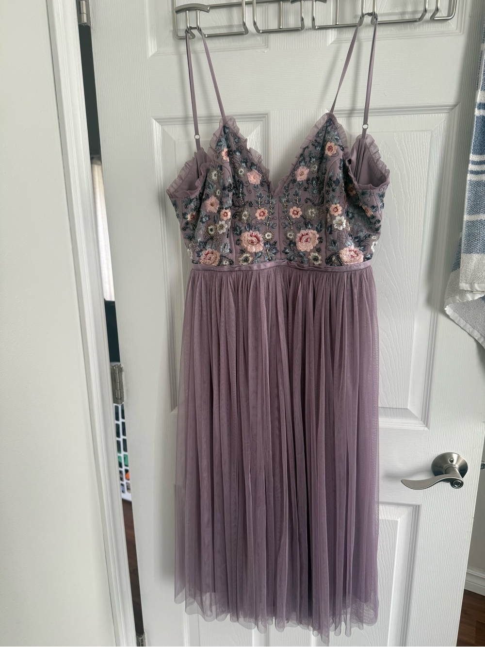 Dex Lavender Floral Embroidered Tulle Midi Slip